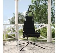 LAPOOH Chaise suspendue de jardin avec coussin, chaises de jardin extérieur, chaise de plage, chaises terrasse extérieure, chaise terrasse, jardin chair, meubles de jardin, acier et tissu Oxford noir