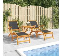 LAPOOH Chaises de jardin avec repose-pieds et table, table et chaises, terrasse, table de jardin, table et chaises de jardin, meubles de terrasse, bois d'acacia textilène