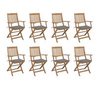LAPOOH Chaises de jardin pliantes 8 pièces, chaises terrasses extérieures, chaises de jardin, chaises de balcon et coussins en bois massif acacia