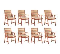 LAPOOH Chaises de salle à manger de jardin et coussins 8 pièces, chaises terrasse extérieure, meubles de jardin extérieur, bois massif acacia
