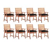 LAPOOH Chaises de salle à manger de jardin et coussins, chaises d'extérieur, chaises de plage, meubles de jardin, chaises terrasse extérieure, chaises terrasse 8 pièces bois massif acacia