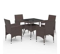 LAPOOH Ensemble à Manger de Jardin 5pcs Marron Résine tressée et Verre,Ensemble De Salle À Manger,Salle À Manger Extérieur,Salons De Jardin