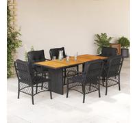 LAPOOH Ensemble à Manger de Jardin Coussins 7pcs Noir Résine tressée,Ensemble De Salle À Manger,Salle À Manger Extérieur,Salons De Jardin