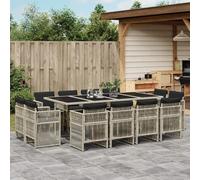 LAPOOH Ensemble à Manger de Jardin et Coussins 13 pcs Gris Clair rotin,Ensemble De Salle À Manger,Salle À Manger Extérieur,Salons De Jardin