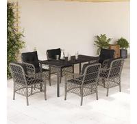 LAPOOH Ensemble à Manger de Jardin et Coussins 7 pcs Gris rotin,Ensemble De Salle À Manger,Salle À Manger Extérieur,Salons De Jardin