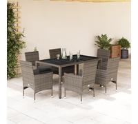 LAPOOH Ensemble à Manger de Jardin et Coussins 7 pcs Gris rotin Verre,Ensemble De Salle À Manger,Salle À Manger Extérieur,Salons De Jardin