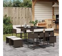 LAPOOH Ensemble à Manger de Jardin et Coussins 9 pcs Marron Poly rotin,Ensemble De Salle À Manger,Salle À Manger Extérieur,Salons De Jardin