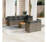 LAPOOH Ensemble de canapés de jardin 8 pièces et coussins en rotin synthétique gris, canapé de jardin, terrasse, meubles de jardin extérieur - 3223519