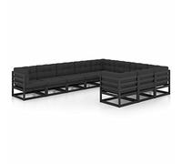 LAPOOH Ensemble de meubles de jardin 10 pièces et coussins - Ensemble de meubles d'extérieur et terrasse - Bois de pin