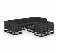 LAPOOH Ensemble de meubles de jardin 10 pièces et coussins, meubles terrasse extérieure, ensemble de meubles de jardin extérieur, canapé de jardin, terrasse, noir bois de pin