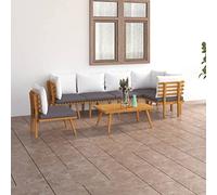 LAPOOH Ensemble de meubles de jardin 7 pièces avec coussins en bois massif d'acacia