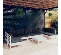 LAPOOH Ensemble de meubles de jardin 8 pièces avec coussins, ensemble de meubles de jardin extérieur, canapé de jardin, terrasse, blanc bois massif pin