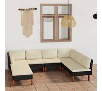 LAPOOH Ensemble de meubles de jardin 8 pièces et coussins en rotin synthétique noir