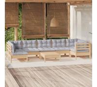 LAPOOH Ensemble de meubles de jardin 8 pièces et coussins, meubles de jardin extérieur, ensemble terrasse, jeux de terrasse, ensembles de canapés extérieurs, bois de pin gris