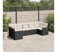 LAPOOH Ensemble de salle à manger de jardin 7 pièces et coussins en rotin synthétique noir, ensemble table et chaises de jardin, table et chaises, terrasse, meubles de jardin - 3226266