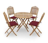LAPOOH Ensemble de salle à manger de jardin pliable 5 pièces en bambou avec coussins, table et chaises, table et chaises de jardin, meubles de jardin