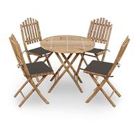 LAPOOH Ensemble de salle à manger de jardin pliable 5 pièces, table terrasse extérieure et chaises, ensemble de jardin en bambou avec coussins