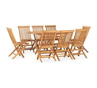 LAPOOH Ensemble de salle à manger de jardin pliable 9 pièces, ensemble table et chaises de jardin, table et chaises, terrasse, ensembles de meubles de jardin, meubles de jardin extérieur, bois massif