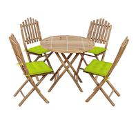 LAPOOH Ensemble de salle à manger de jardin pliable avec coussins 5 pièces, table terrasse extérieure et chaises, ensemble table et chaises de jardin, ensemble de jardin en bambou