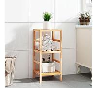 LAPOOH Étagère de salle de bain en bois massif noyer 35,5 x 35,5 x 79 cm, étagère de salle de bain, meuble de salle de bain