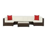 LAPOOH Garden Furniture 44600 Ensemble de meubles de jardin 7 pièces et coussins en rotin synthétique marron
