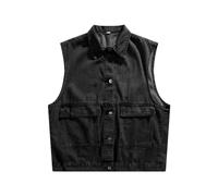 LApooh Gilet en Jean sans Manches pour Hommes, Veste De Camionneur en Denim Vintage Décontractée, Veste De Motard sans Manches, Gilet en Jean avec Poches, Veste Cargo sans Manches, Noir, 3XL