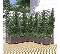 LAPOOH Jardinière avec Treillis Marron 120x120x121,5 cm PP,Jardinières,Jardinieres Exterieur,Bac Jardiniere,Bac à Fleurs Extérieur,Jardinieres Balcon
