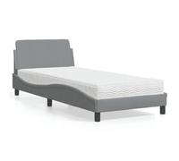 LAPOOH Lit avec matelas en tissu gris clair 90 x 200 cm, base de lit, structure de lit, cadre de lit, cadre de lit, lit de bébé, lit jeune, lit de chambre, sommier - 3208324