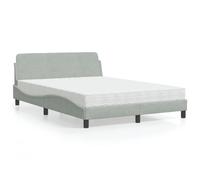 LAPOOH Lit avec matelas en velours gris clair 140 x 190 cm, base de lit, structure de lit, cadre de lit, cadre de lit, lit de bébé, lit jeune, lit chambre à coucher, sommier - 3208391