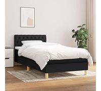 LAPOOH Lit-box Spring avec matelas, base de lit, cadre de lit, chambre d'enfant, lit, sommier, lit meuble, tissu noir, 90 x 200 cm