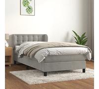LAPOOH Lit Box Spring avec matelas en velours gris clair 100 x 200 cm, sommier, lit pour jeunes, structure lit 3127715