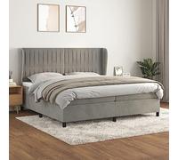 LAPOOH Lit-box Spring avec matelas en velours gris clair 200 x 200 cm, base de lit, structure de lit, cadre de lit, lit de bébé, lit jeune, lit de chambre à coucher, sommier - 3129351