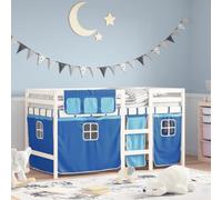 LAPOOH Lit mezzanine pour enfants avec rideaux en bois de pin bleu 90 x 200 cm, base de lit, structure de lit, cadre de lit, lit de bébé, lit jeune, lit de chambre à coucher, sommier - 3283821