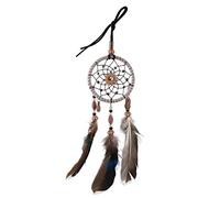 LAPOOH Mini Capteur de rêves pour Voiture perlée Plumes Naturelles Et Fabriquées À La Main - Ornement Suspendu Gris et Bleu - Fête Prenatale, Jour de Thanksgiving, Fête, Décoration de Mur ou Cadeau