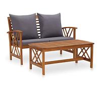 LAPOOH Mobilier de jardin 2 pièces avec coussins, set extérieur de jardin, meubles terrasse extérieur, canapé de jardin, terrasse, bois massif d'acacia