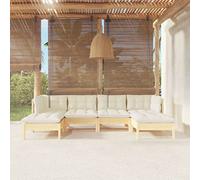 LAPOOH Mobilier de jardin 6 pièces coussins, meubles terrasse extérieur, salon de jardin, terrasse, bois de pin couleur crème