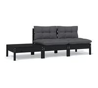 LAPOOH Onogal 806686 Ensemble de meubles de jardin 3 pièces avec coussins en bois de pin massif Noir
