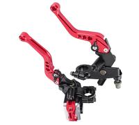 LAPOOH Paire de Leviers de Frein de Moto de 7/8 Pouces, Leviers de Réservoir de Maître-cylindre D'embrayage avec Base de Rétroviseur, Ajustement Universel pour la Plupart des Motos, (Rouge)