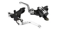 LAPOOH Paire de Leviers de Frein de Moto de 7/8 Pouces, Leviers de Réservoir de Maître-cylindre D'embrayage avec Base de Rétroviseur, Ajustement Universel pour la Plupart des Motos, (Argent)