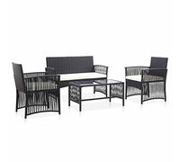LAPOOH Salon de Jardin 4 pcs avec Coussin Résine tressée Noir,Mobilier de Jardin,Salon de Jardin,Salon de Jardin Exterieur