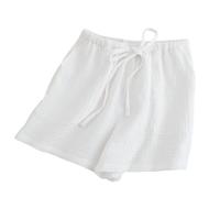 LApooh Short Femme Pyjama, Bas De Pyjama Court Ample en Coton avec Poches Cordon De Serrage, Pantalon De Salon Court pour Dames Vêtements De Nuit Short Élastiqué À Texture Rides, Blanc, M
