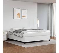 LAPOOH Sommier à Ressorts de lit Blanc 180x200 cm Similicuir,Sommier avec Pieds,Sommier Tapissier