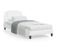 LAPOOH Structure de lit avec lumières LED en cuir synthétique blanc 90 x 200 cm, base de lit, structure de lit, cadre de lit, lit de bébé, lit jeune, lit de chambre, sommier - 3214083