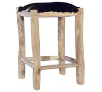 LAPOOH Tabouret de Bar Cuir de chèvre véritable et Bois de Teck Massif,Chaise De Bar,Chaise Bar Cuisine