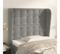 LAPOOH Tête de lit avec Oreilles Gris Clair 93x23x118/128 cm Velours,Tete de lit capitonnée,tête de lit à Poser au Sol