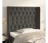 LAPOOH Tête de lit avec Oreilles Gris foncé 103x16x118/128 cm Velours,Tete de lit capitonnée,tête de lit à Poser au Sol
