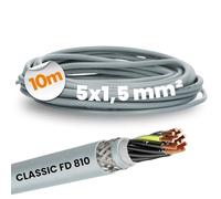 Lapp 0026252 ÖLFLEX CLASSIC FD 810 CY Câble de commande en PVC, 5 x 1,5 mm², avec conducteur de protection vert/jaune, compatible avec les chaînes de remorquage, câble de commande blindé 5 fils gris,