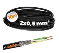Lapp 10m Câble Blindé LiYCY 2x0,5 mm² - Fil de Commande Unitronic Noir | Gaine PVC flexible résistante aux UV pour extérieur et intérieur, câble de données 2 fils, idéal pour signaux sans