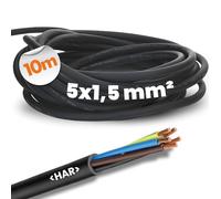 10 mètres Lapp 16001043 Câble en caoutchouc H07RN-F 5x1,5 mm² avec conducteur de protection I Câble résistant aux UV pour l'extérieur I Résistant au froid I Câble de raccordement 5G1,5 mm2 noir
