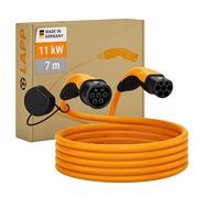 LAPP Mobility 11KW Cable Recharge Voiture Electrique 7m Type 2 Cable Charge Voiture - IP55 Résistant à l'eau Cable Type 2 11KW 20a - Câble Recharge Type 2 Mode 3 - Orange - Fabriqué en Allemagne